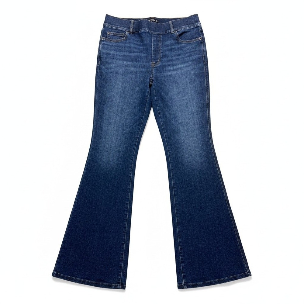 Spanx Womens 1X/1XT Tall Blue Flare Jeans‎ High Rise Pull On Denim Boho Casual